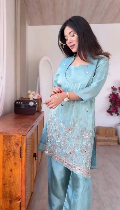 Daisy Sky Blue Color Sequence Embroidered Kurta Set