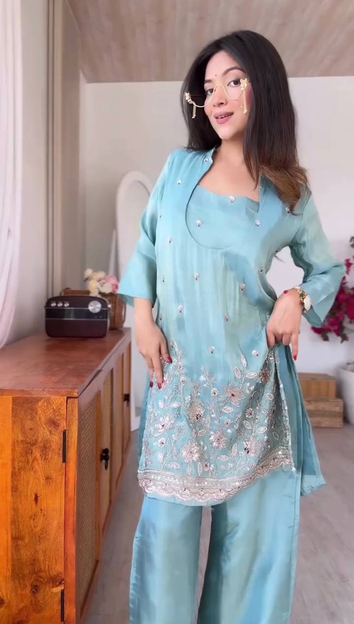 Daisy Sky Blue Color Sequence Embroidered Kurta Set