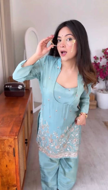 Daisy Sky Blue Color Sequence Embroidered Kurta Set