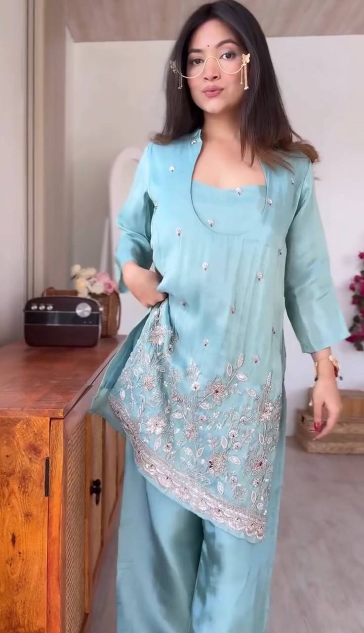 Daisy Sky Blue Color Sequence Embroidered Kurta Set