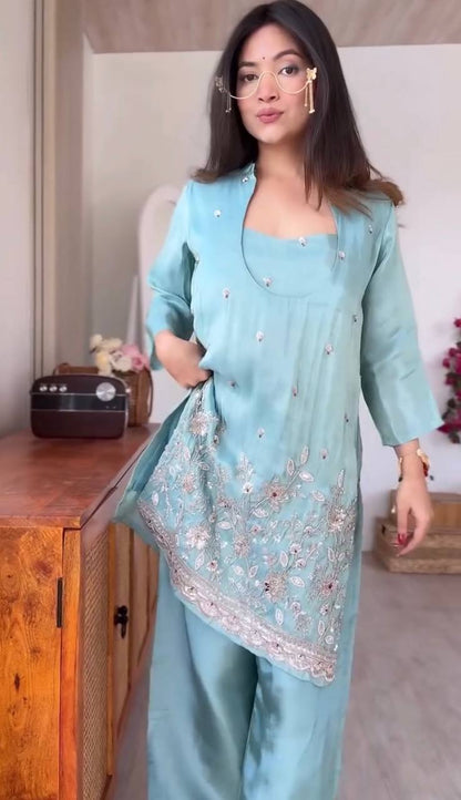 Daisy Sky Blue Color Sequence Embroidered Kurta Set