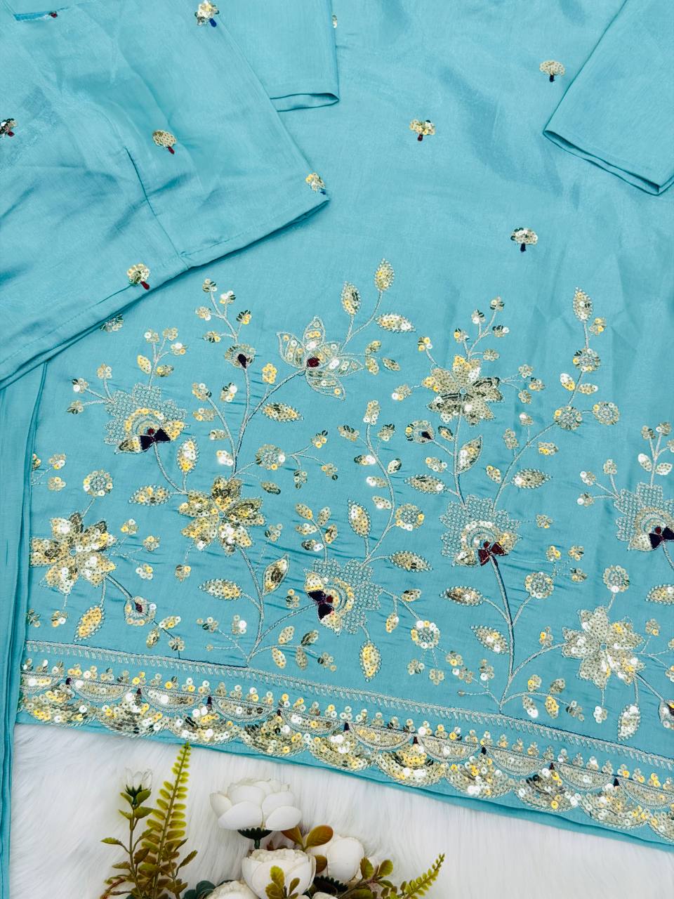 Daisy Sky Blue Color Sequence Embroidered Kurta Set