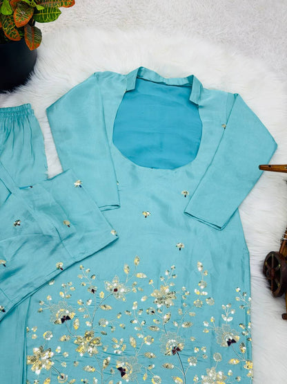 Daisy Sky Blue Color Sequence Embroidered Kurta Set