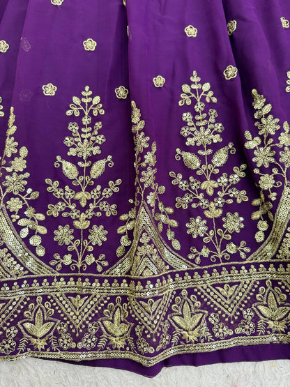 Elegant Purple Georgette Gown Set With Pant And Organza Dupatta