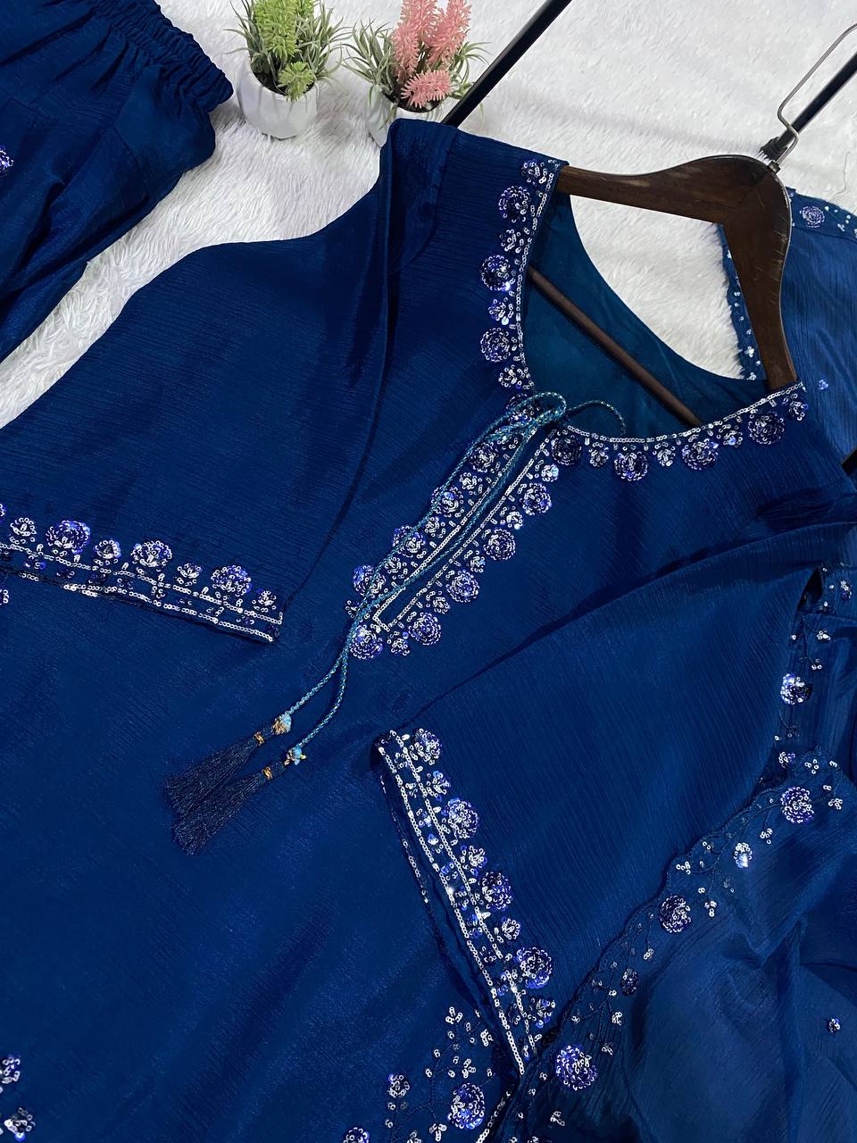 Alluring Blue Color Sequence Embroidered Suit With Dupatta