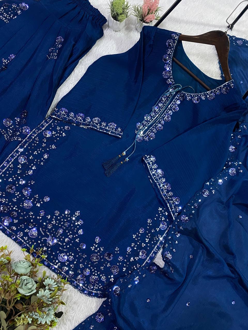 Alluring Blue Color Sequence Embroidered Suit With Dupatta
