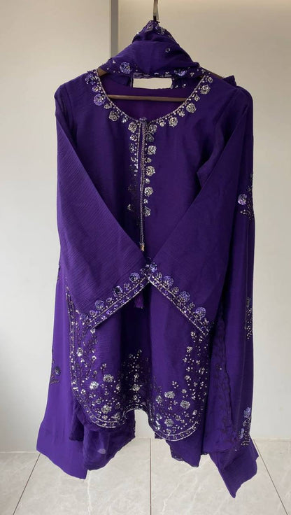 Embellished Purple Color Chinon Farshi Suit Set