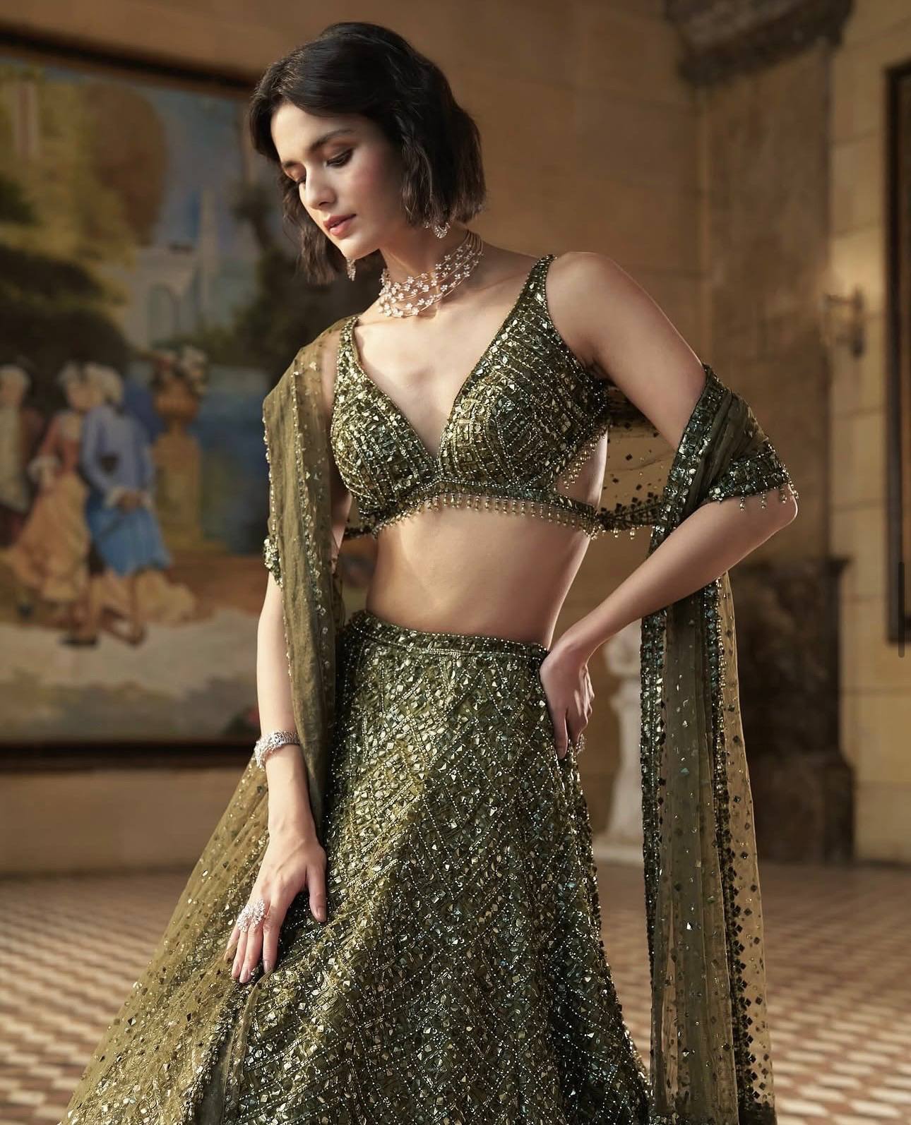 Engagement Wear Green Color Sequence Thread Embroidery Work Lehenga Choli