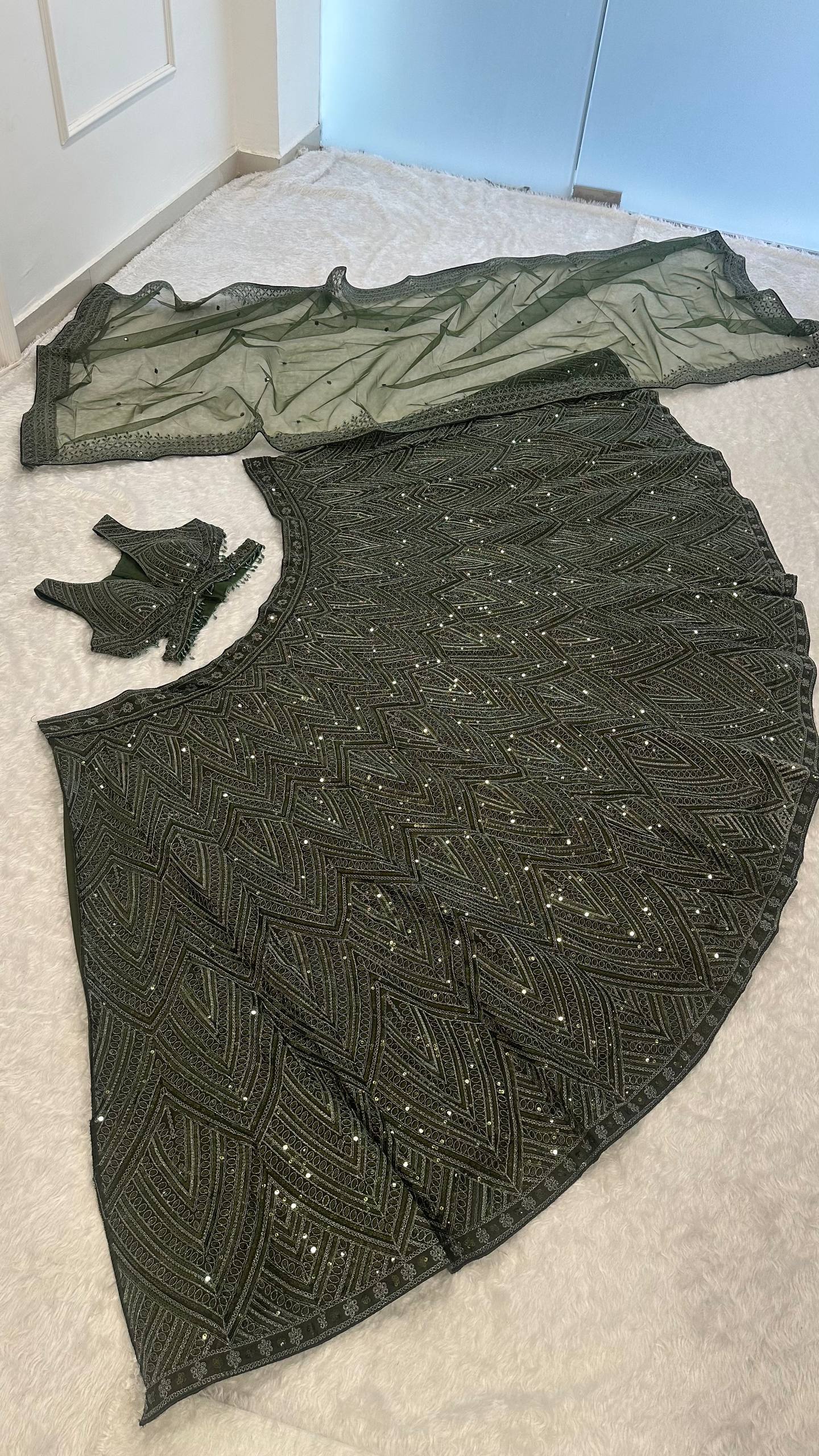 Engagement Wear Green Color Sequence Thread Embroidery Work Lehenga Choli