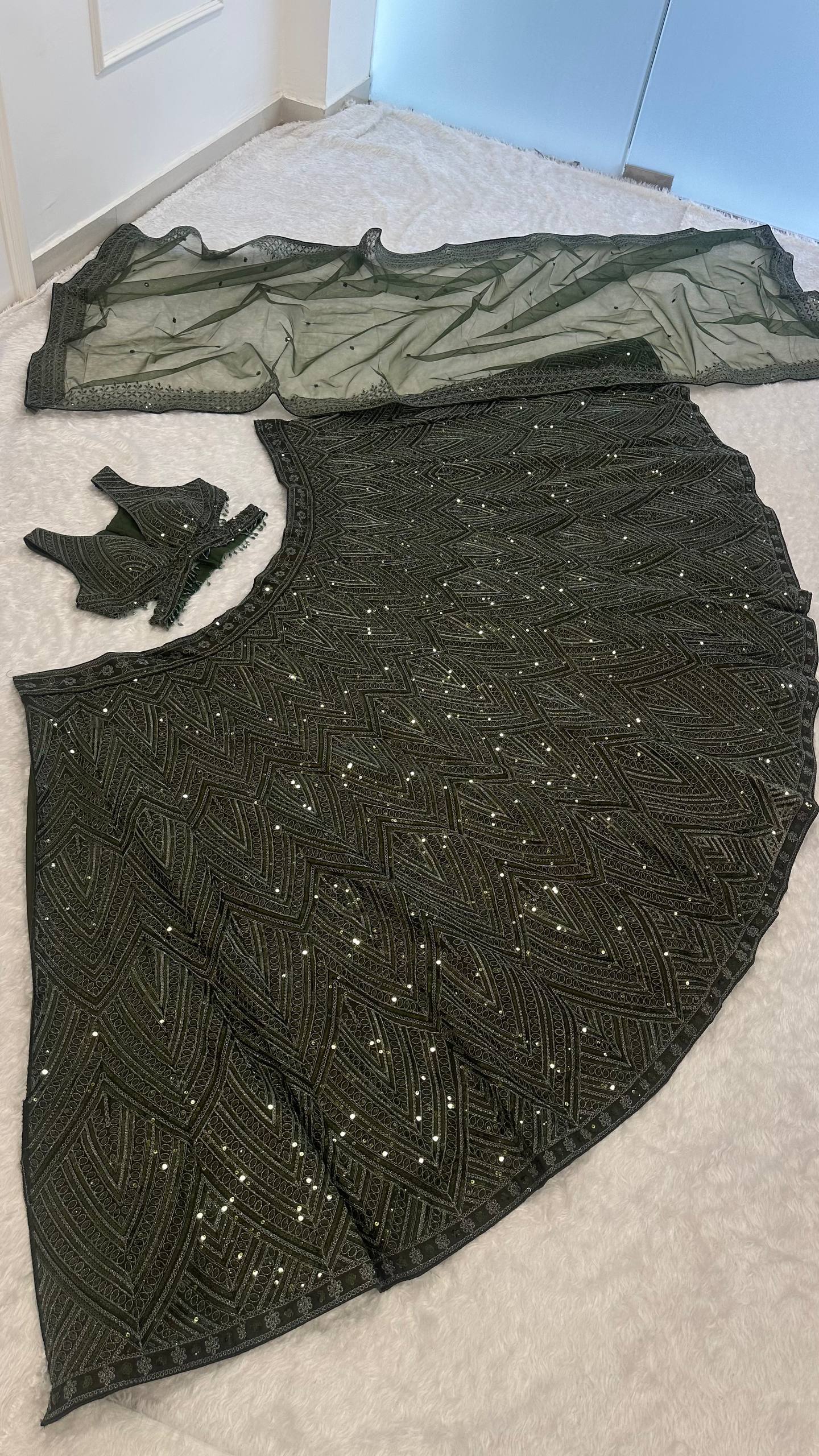 Engagement Wear Green Color Sequence Thread Embroidery Work Lehenga Choli
