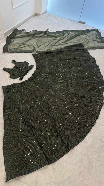 Engagement Wear Green Color Sequence Thread Embroidery Work Lehenga Choli