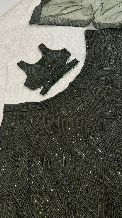 Engagement Wear Green Color Sequence Thread Embroidery Work Lehenga Choli