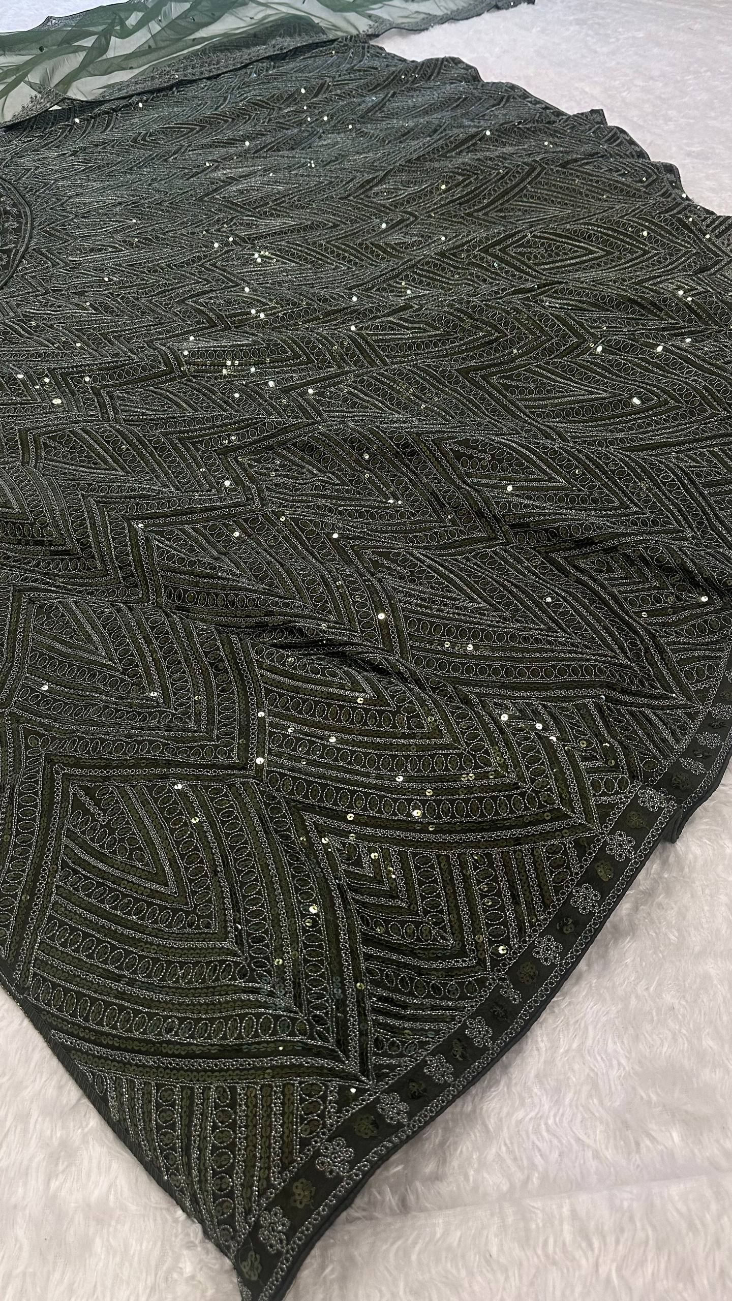 Engagement Wear Green Color Sequence Thread Embroidery Work Lehenga Choli