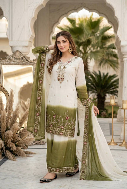 Luxuriant Green Color Squence Embroidered Palazzo Suit With Dupatta