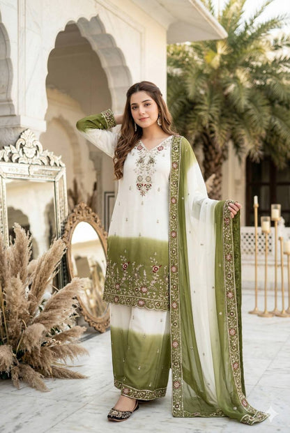 Luxuriant Green Color Squence Embroidered Palazzo Suit With Dupatta