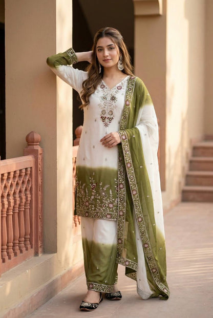 Luxuriant Green Color Squence Embroidered Palazzo Suit With Dupatta