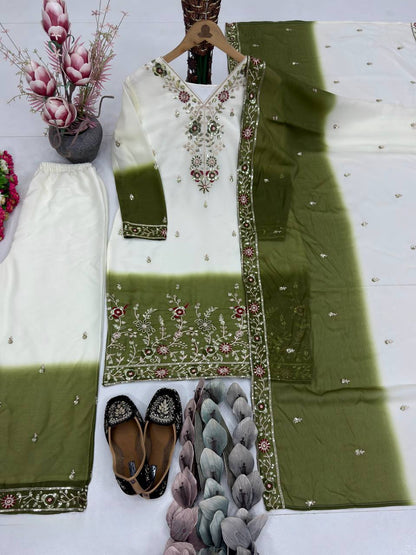 Luxuriant Green Color Squence Embroidered Palazzo Suit With Dupatta