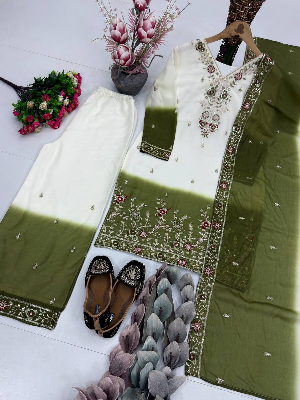 Luxuriant Green Color Squence Embroidered Palazzo Suit With Dupatta