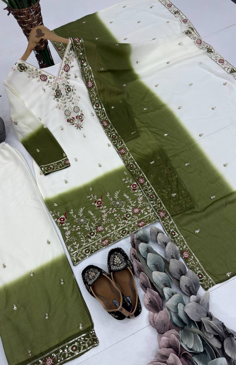 Luxuriant Green Color Squence Embroidered Palazzo Suit With Dupatta