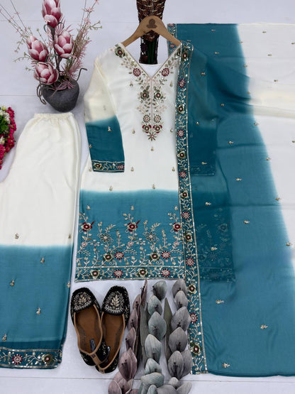 Captivating Sky Blue Heavy Dual Tone Georgette Color Palazzo Suit