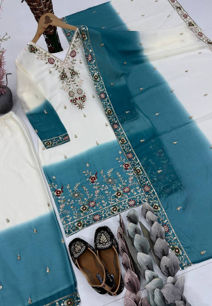 Captivating Sky Blue Heavy Dual Tone Georgette Color Palazzo Suit