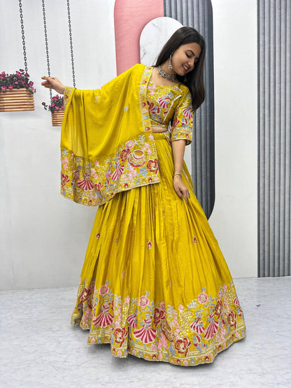 Haldi Special Wear Yellow Color Embroidery Lehenga Choli Set