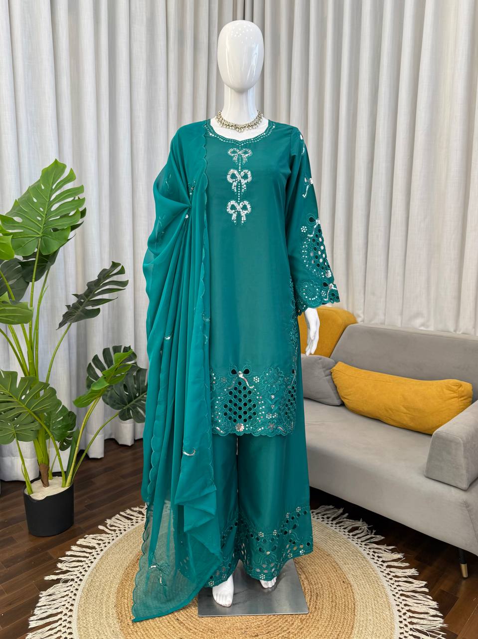 Pretty Sky Blue Color Crepe Silk Palazzo Suit