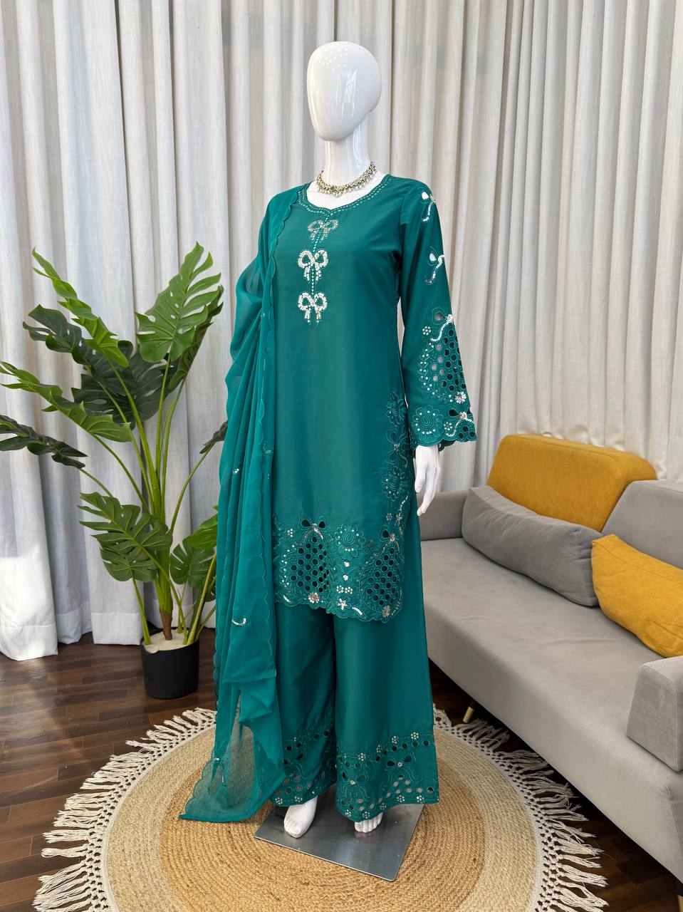 Pretty Sky Blue Color Crepe Silk Palazzo Suit