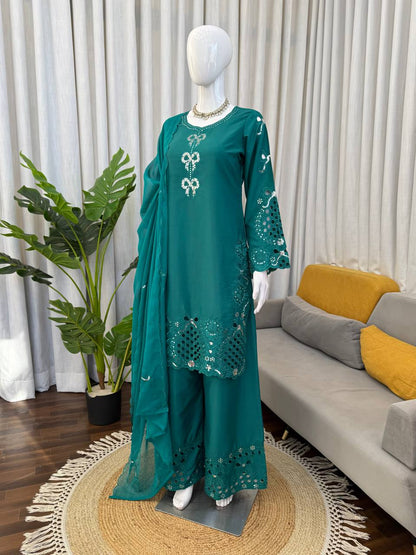 Pretty Sky Blue Color Crepe Silk Palazzo Suit
