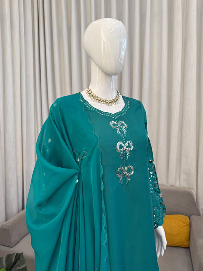 Pretty Sky Blue Color Crepe Silk Palazzo Suit
