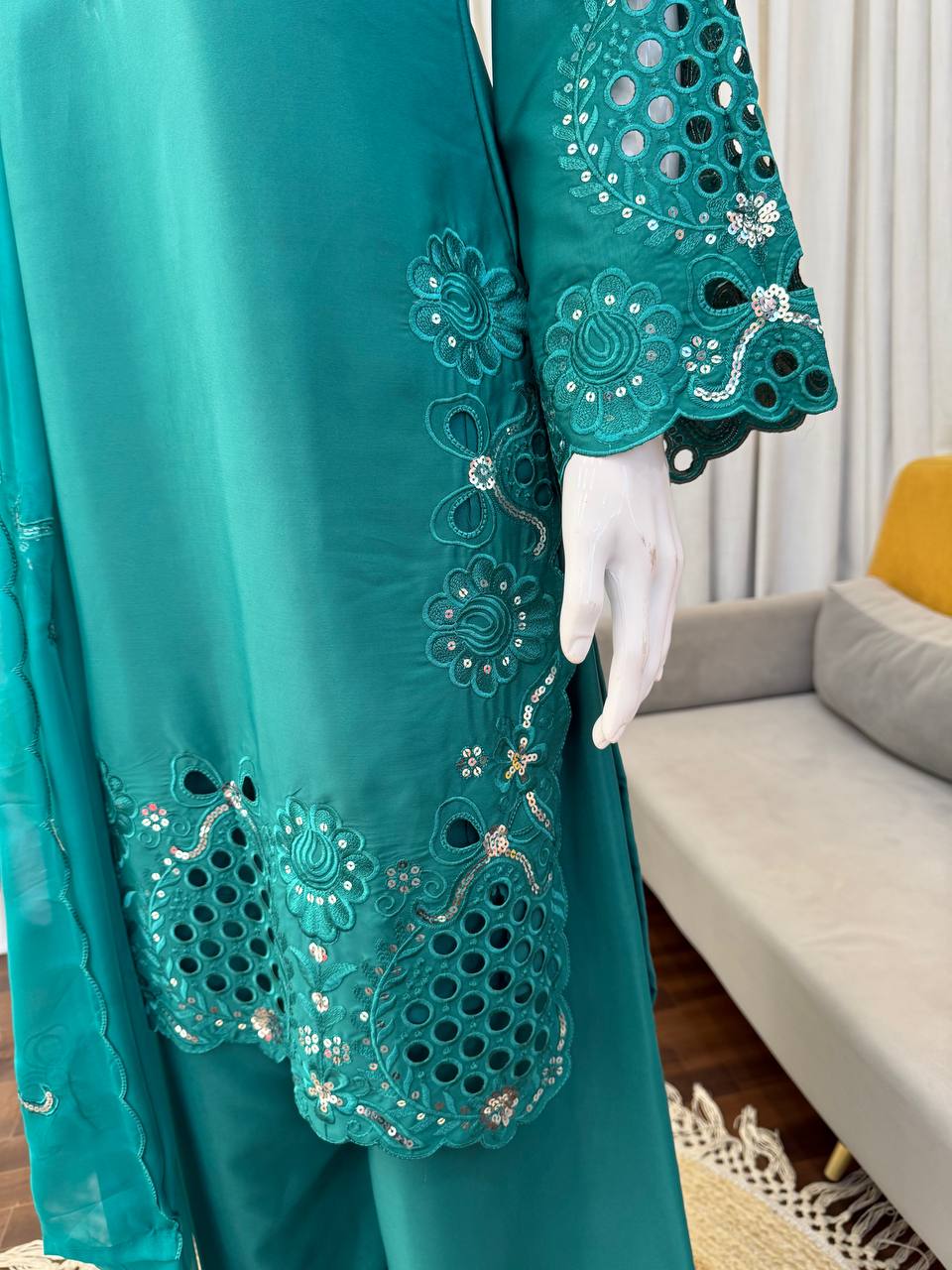 Pretty Sky Blue Color Crepe Silk Palazzo Suit