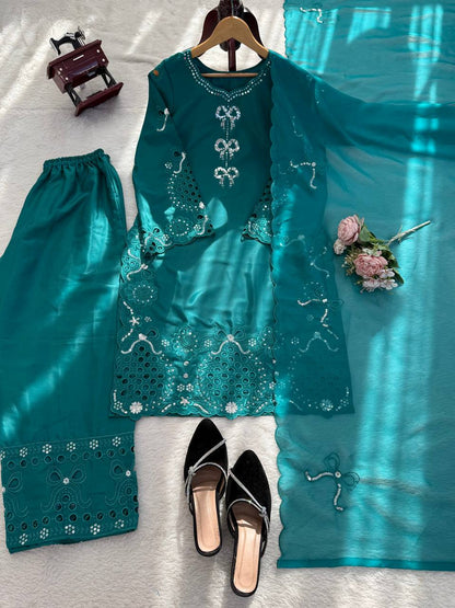 Pretty Sky Blue Color Crepe Silk Palazzo Suit