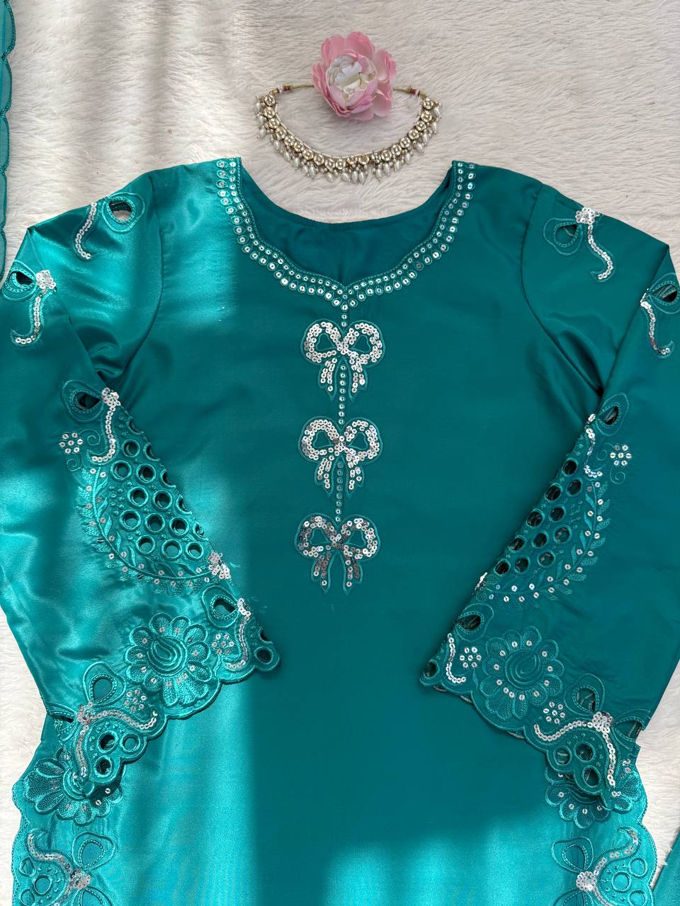 Pretty Sky Blue Color Crepe Silk Palazzo Suit