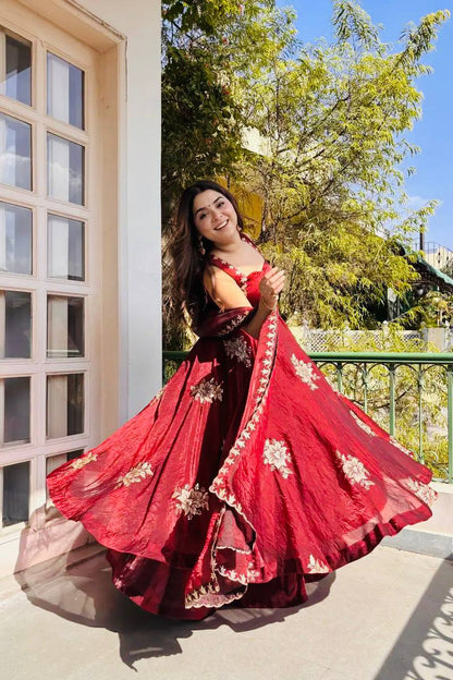 Admiring Maroon Color Sequence Embroidered Gown Sharara Suit