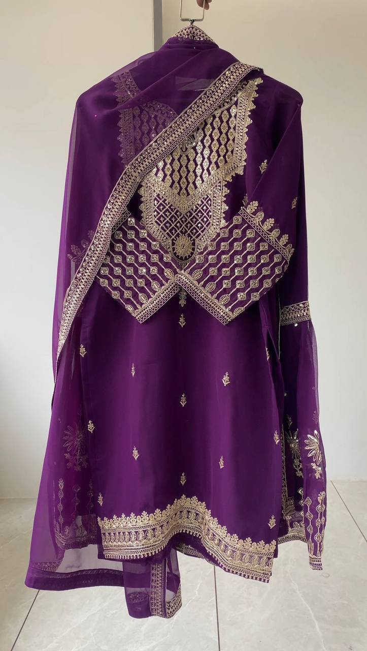 Trendy Purple Color Sequence Embroidered Sharara Suit