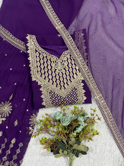Trendy Purple Color Sequence Embroidered Sharara Suit