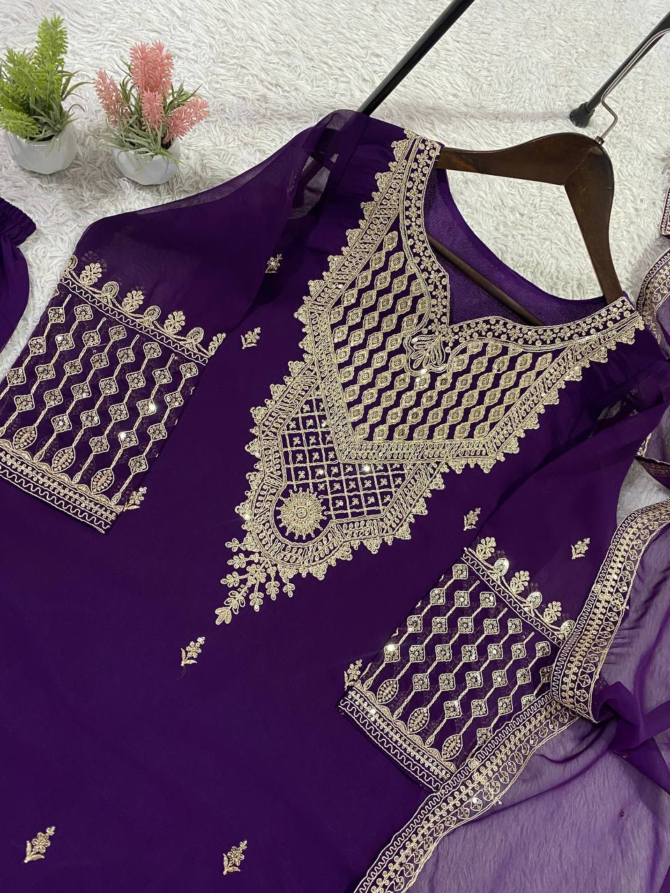Trendy Purple Color Sequence Embroidered Sharara Suit