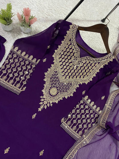 Trendy Purple Color Sequence Embroidered Sharara Suit