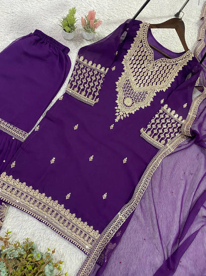 Trendy Purple Color Sequence Embroidered Sharara Suit