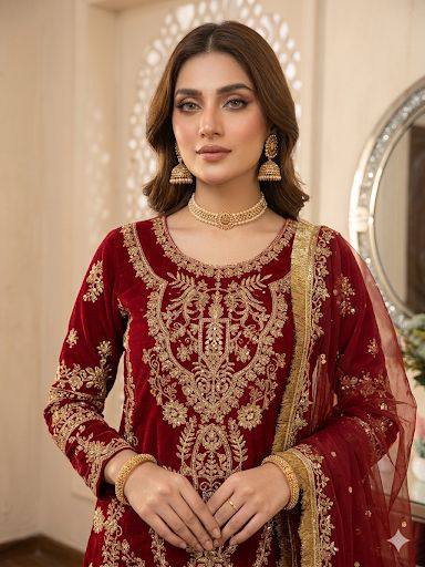 Mesmerizing Red Color Georgette Diamond Work Palazzo Suit