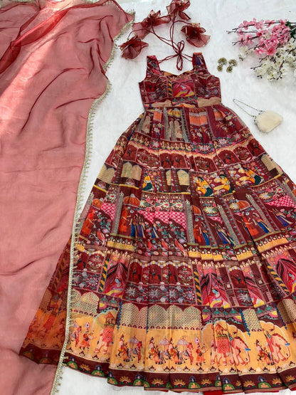 Festive Wear Premium Pure Jimmy Organza Silk Stunning Digital Printed Beautiful Gown