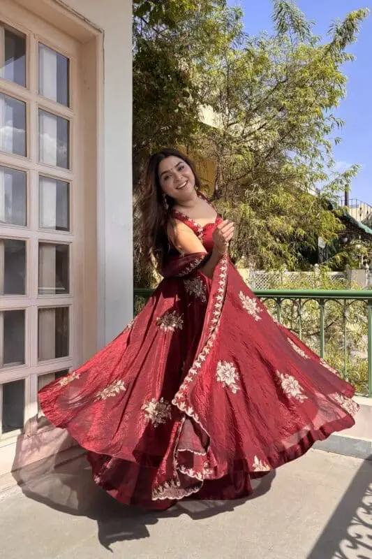 Unique Maroon Color Fendy Silk Anarkali Suit