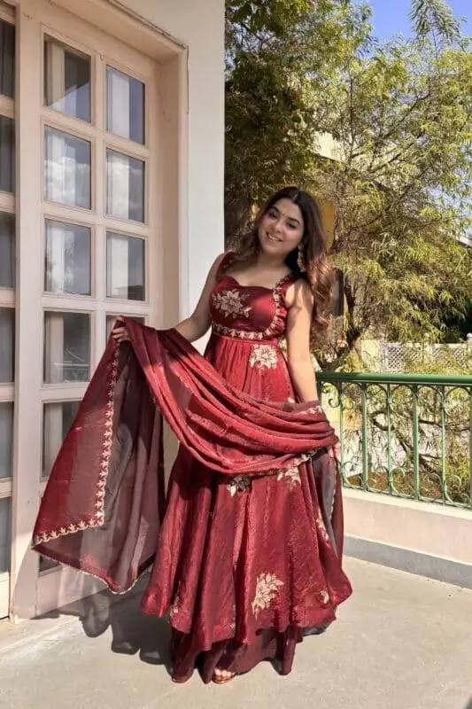 Unique Maroon Color Fendy Silk Anarkali Suit