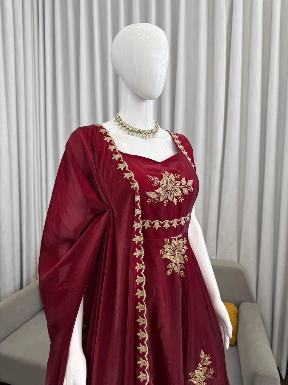Unique Maroon Color Fendy Silk Anarkali Suit