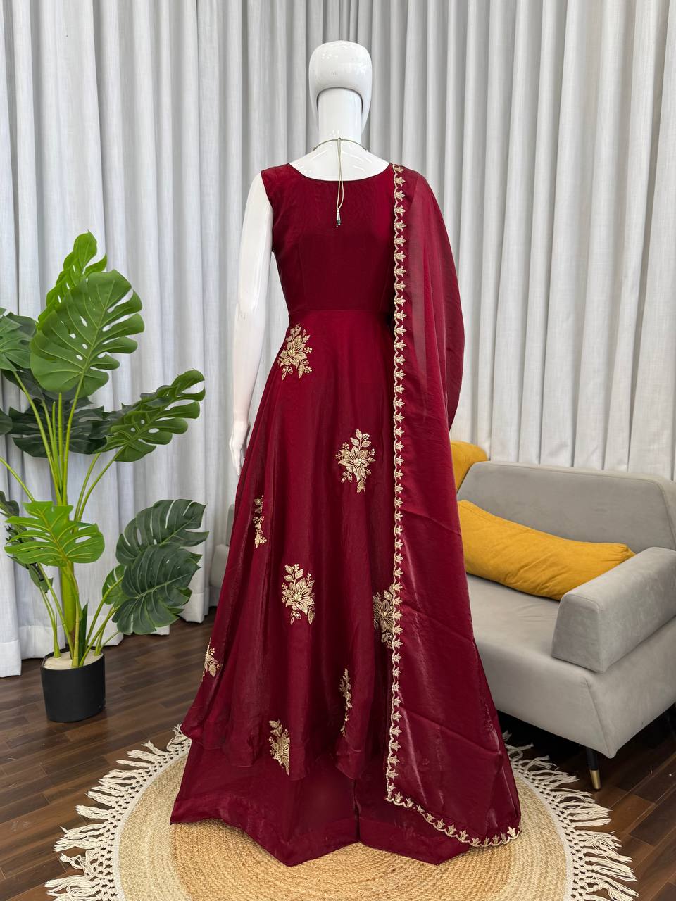 Unique Maroon Color Fendy Silk Anarkali Suit