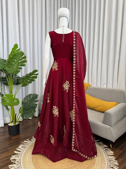 Unique Maroon Color Fendy Silk Anarkali Suit