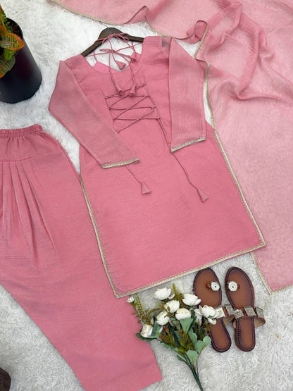 Arti Chauhan Wear Pink Color Crunchy Silk Farshi Suit Set