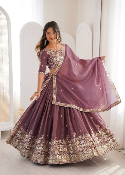 Delightful Purple Color Heavy Shimmer Silk Lehenga Choli