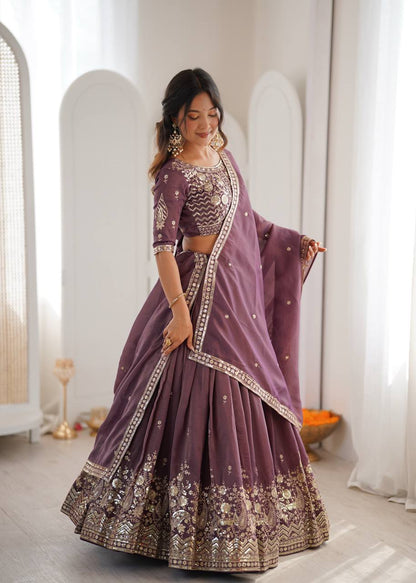 Delightful Purple Color Heavy Shimmer Silk Lehenga Choli