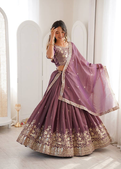 Delightful Purple Color Heavy Shimmer Silk Lehenga Choli